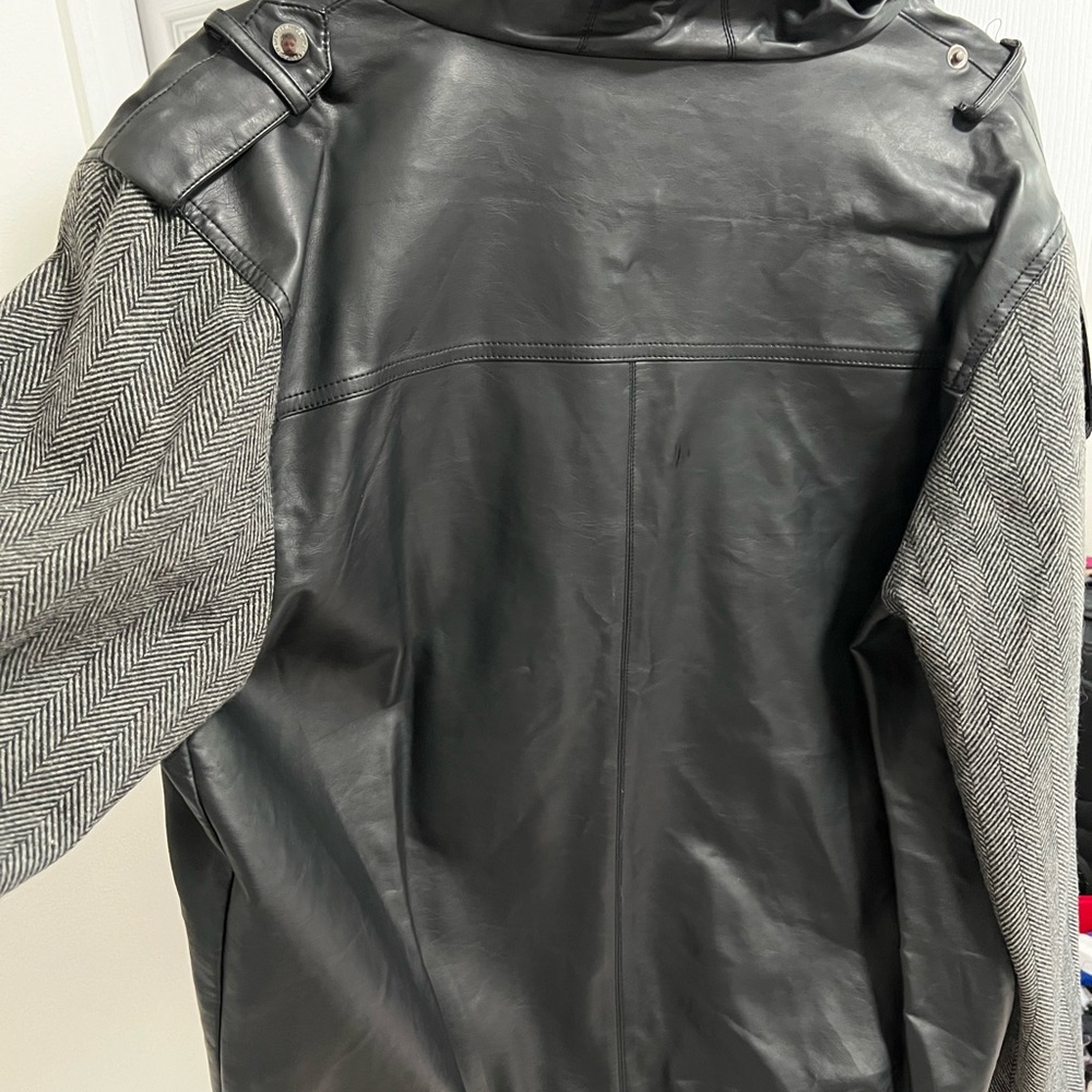 Men Leather Jacket with hood - Size M